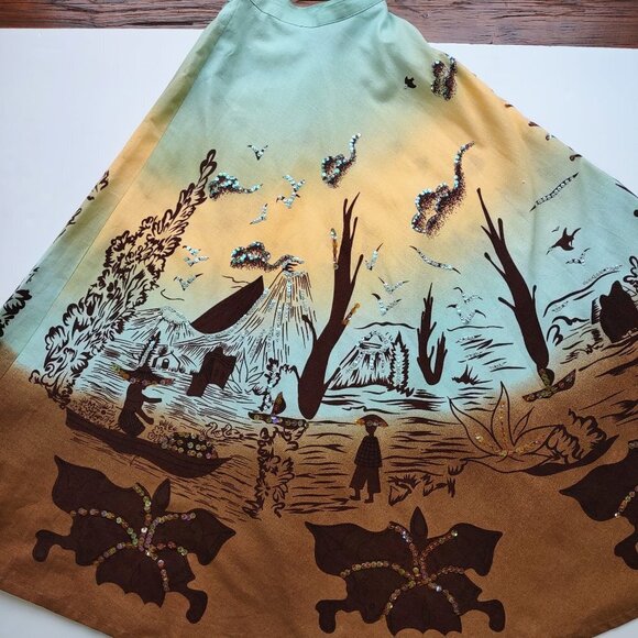 Lapis Dresses & Skirts - Lapis Full Circle Skirt Sequins Beautiful Asian Art Design Retro Inspo  Sz Large